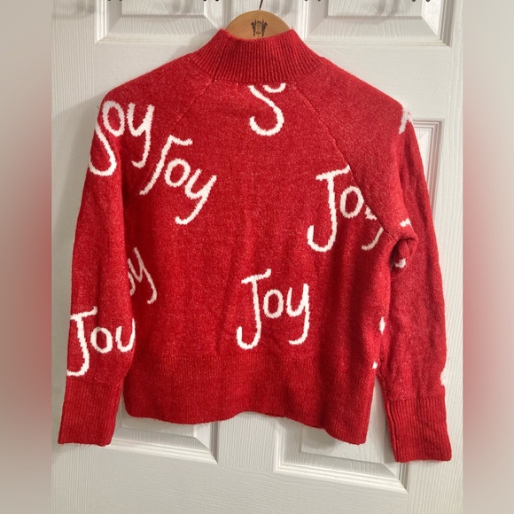 Women’s Small Joy Spellout Christmas Holiday Sweater Red White Mock Neck - Picture 7 of 9